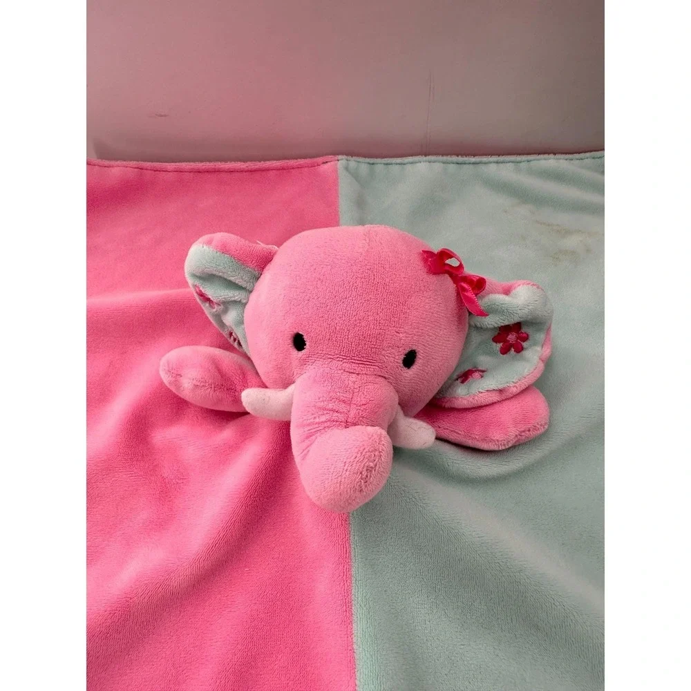 Okie Dokie Pink & Mint Elephant Plush Lovey Baby Security Blanket 14